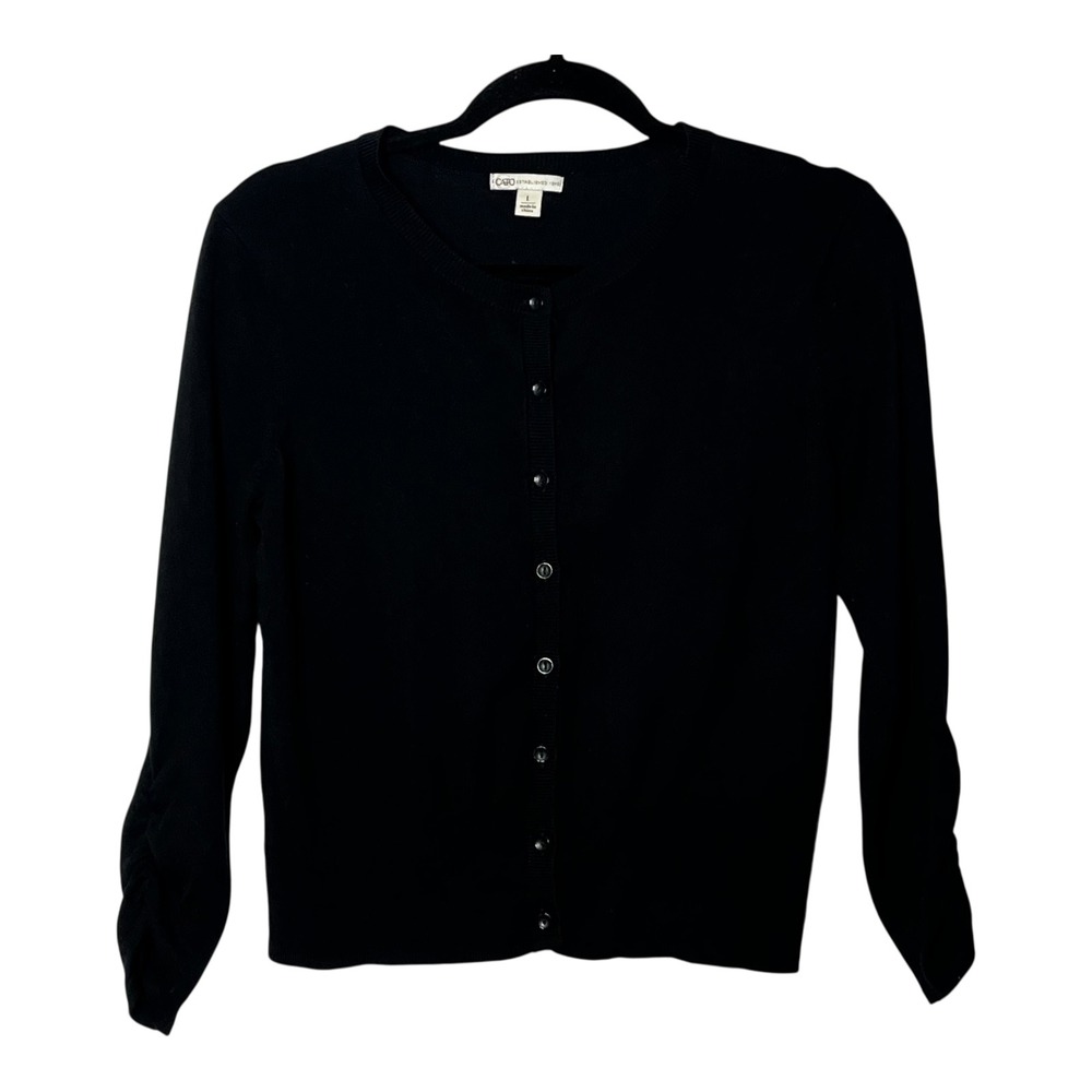 Cato Womens Black Ruched Cuff Button Front Cardigan Sweater Size L RN37080